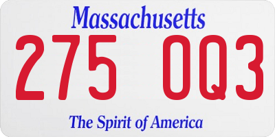 MA license plate 275OQ3