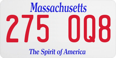 MA license plate 275OQ8