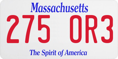 MA license plate 275OR3
