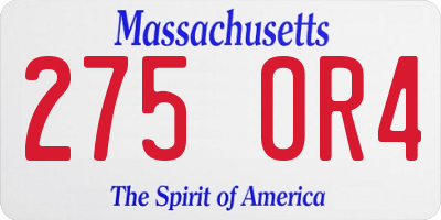 MA license plate 275OR4