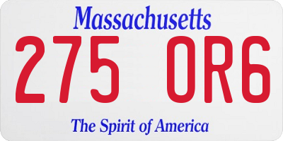 MA license plate 275OR6