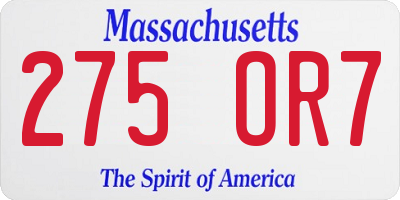 MA license plate 275OR7