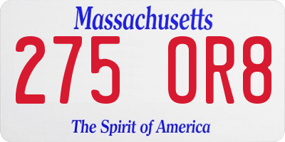 MA license plate 275OR8