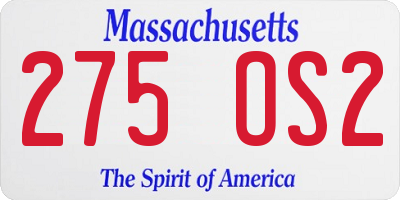 MA license plate 275OS2