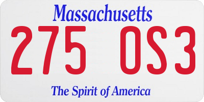 MA license plate 275OS3