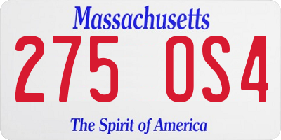 MA license plate 275OS4