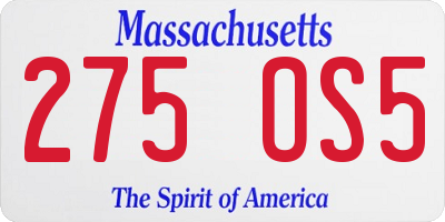 MA license plate 275OS5
