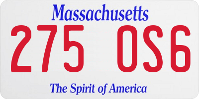 MA license plate 275OS6