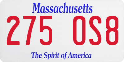 MA license plate 275OS8