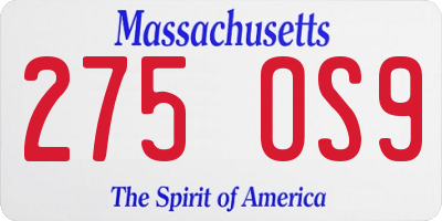 MA license plate 275OS9