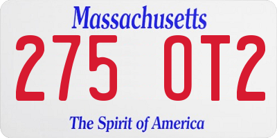 MA license plate 275OT2