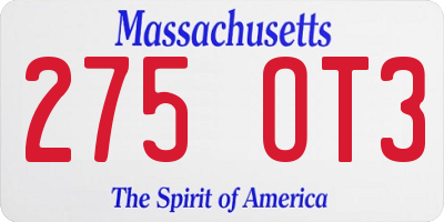 MA license plate 275OT3