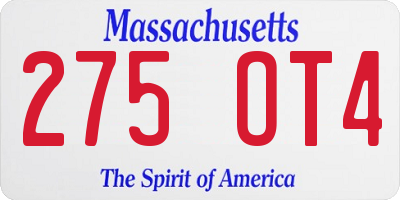 MA license plate 275OT4