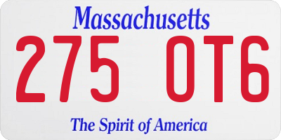 MA license plate 275OT6