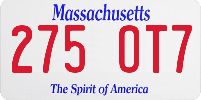 MA license plate 275OT7