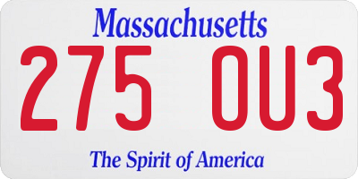 MA license plate 275OU3
