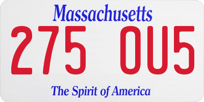 MA license plate 275OU5