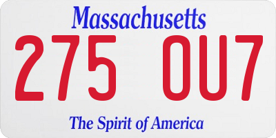 MA license plate 275OU7