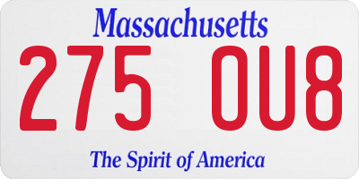 MA license plate 275OU8