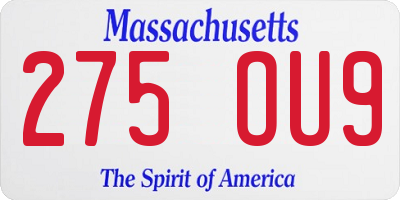 MA license plate 275OU9