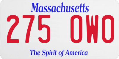 MA license plate 275OW0