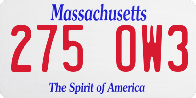 MA license plate 275OW3