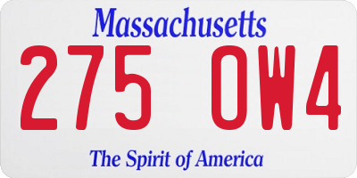 MA license plate 275OW4