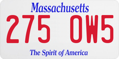 MA license plate 275OW5