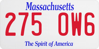 MA license plate 275OW6
