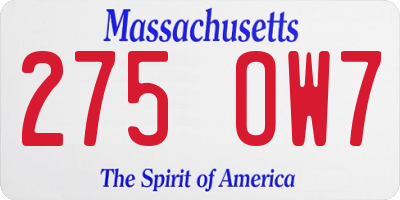 MA license plate 275OW7