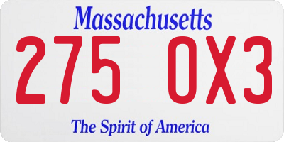 MA license plate 275OX3