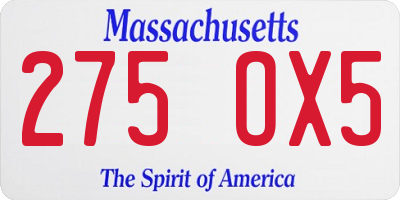 MA license plate 275OX5