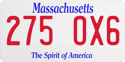 MA license plate 275OX6