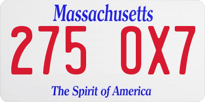 MA license plate 275OX7