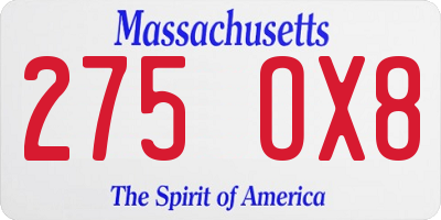 MA license plate 275OX8