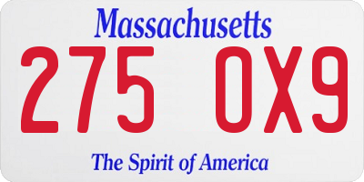 MA license plate 275OX9