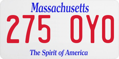 MA license plate 275OY0
