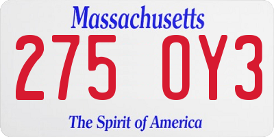 MA license plate 275OY3