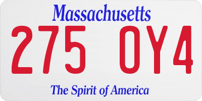 MA license plate 275OY4