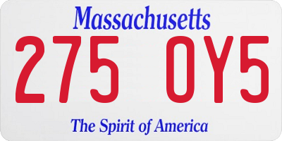 MA license plate 275OY5