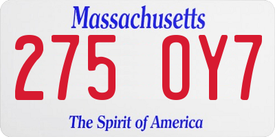 MA license plate 275OY7