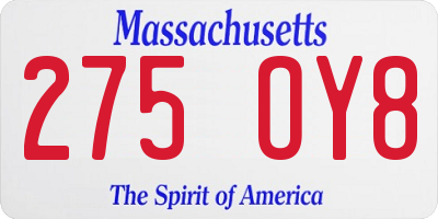 MA license plate 275OY8