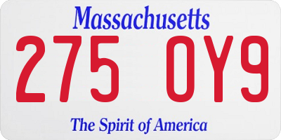 MA license plate 275OY9