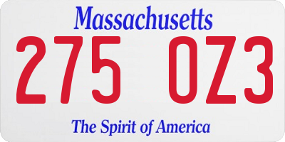 MA license plate 275OZ3
