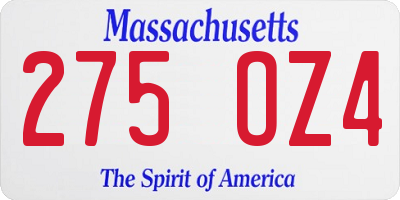 MA license plate 275OZ4