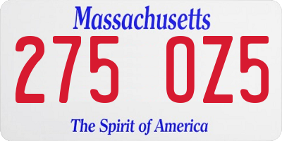 MA license plate 275OZ5