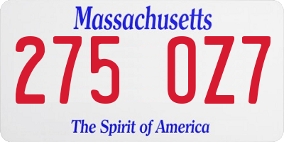 MA license plate 275OZ7