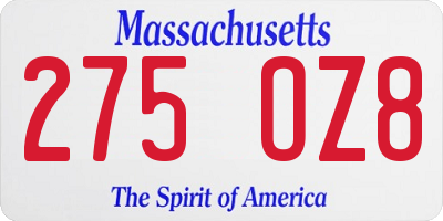 MA license plate 275OZ8