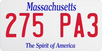 MA license plate 275PA3