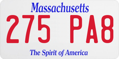 MA license plate 275PA8